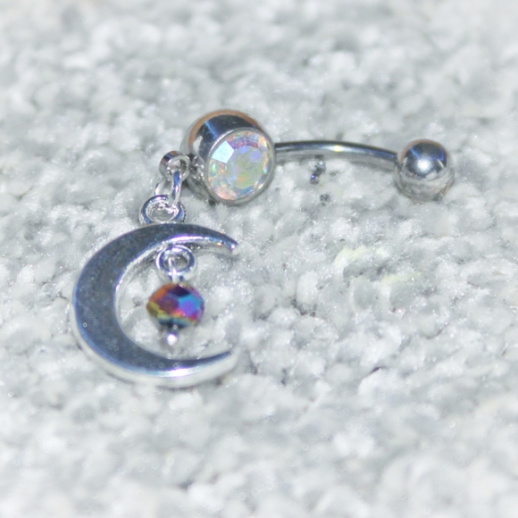 Iridescent rainbow astrology moon belly ring - Picture 4 of 9